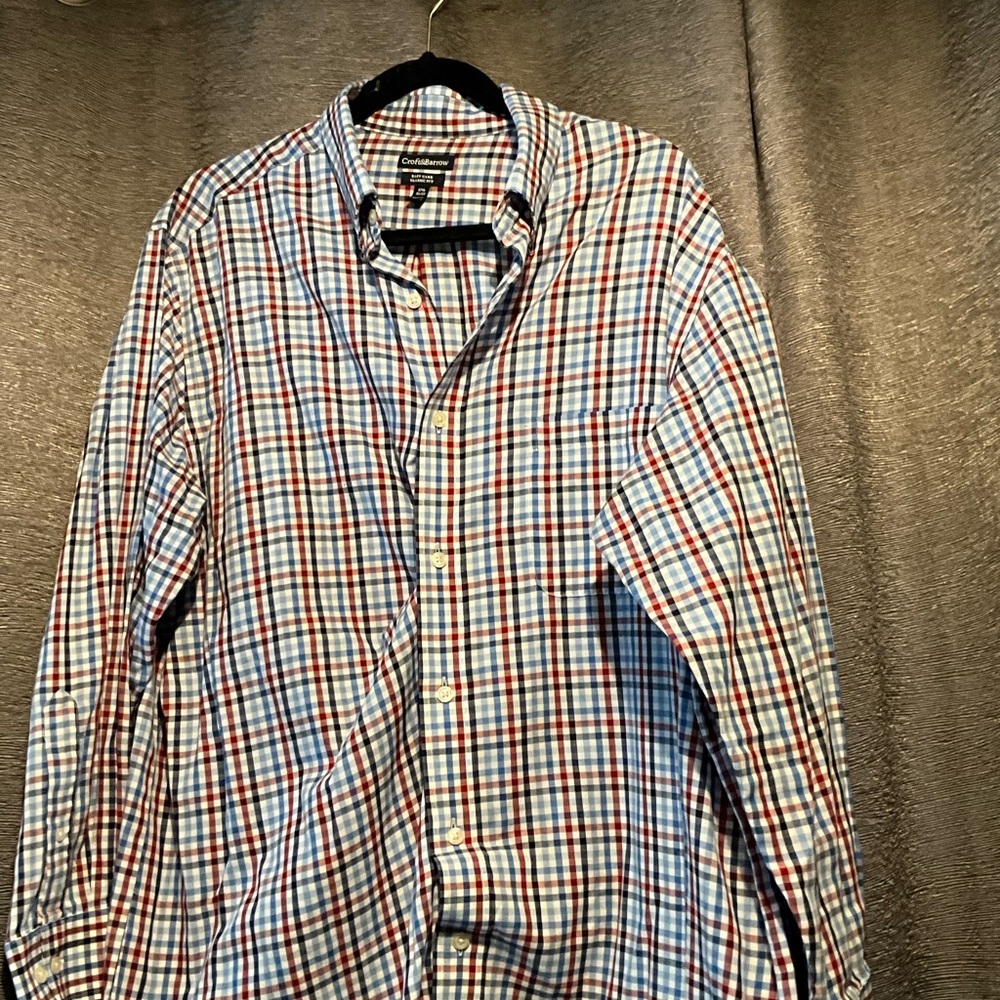 Calvin Klein Men's Blue and Red Plaid Shirt